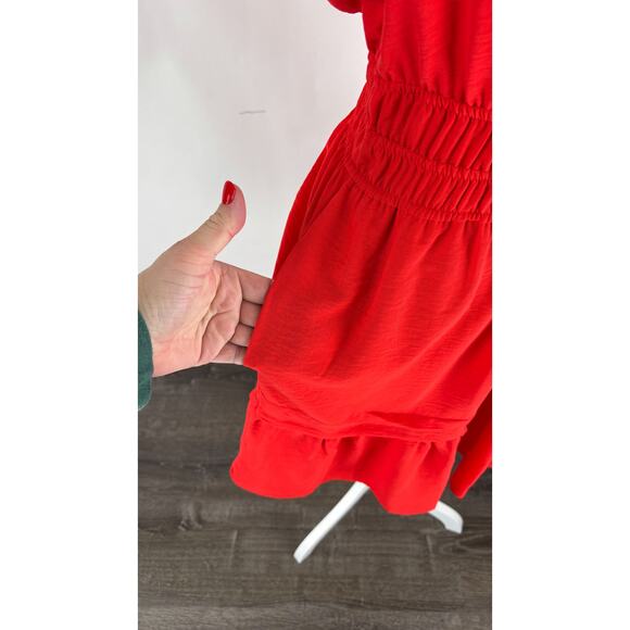 Tahari Arthur S Levine Short Sleeve Tiered Mini Dress Poppy Red Womens Small New - Picture 6 of 11
